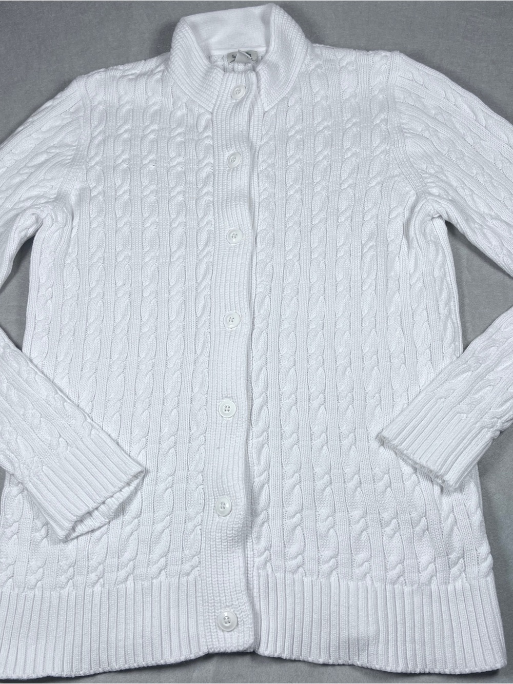 L.L.Bean White Cable Knit Cardigan S Cotton Coastal Fisherman